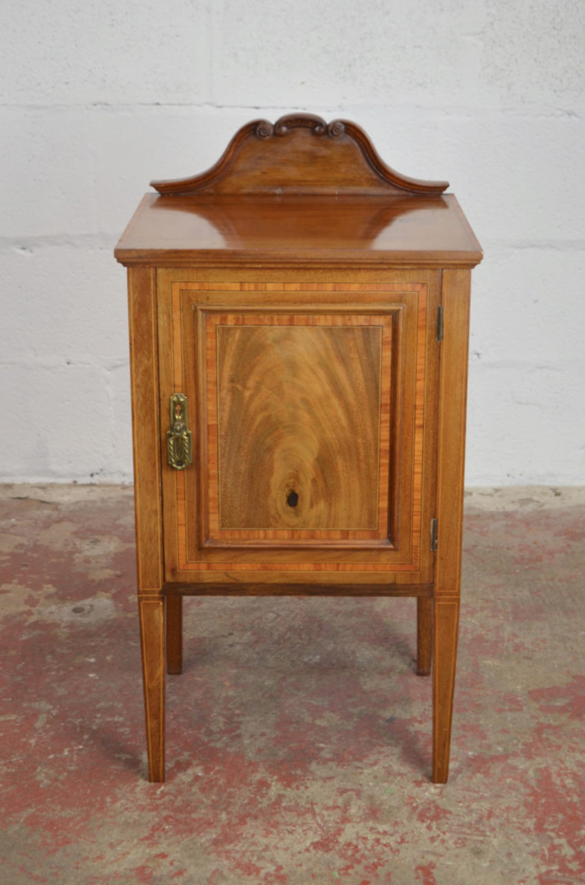 An Edwardian Mahogany & Satinwood Bedside Cabinet