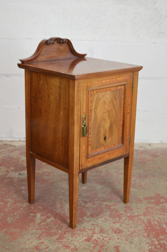 An Edwardian Mahogany & Satinwood Bedside Cabinet