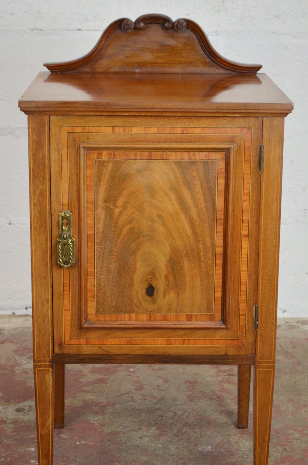 An Edwardian Mahogany & Satinwood Bedside Cabinet