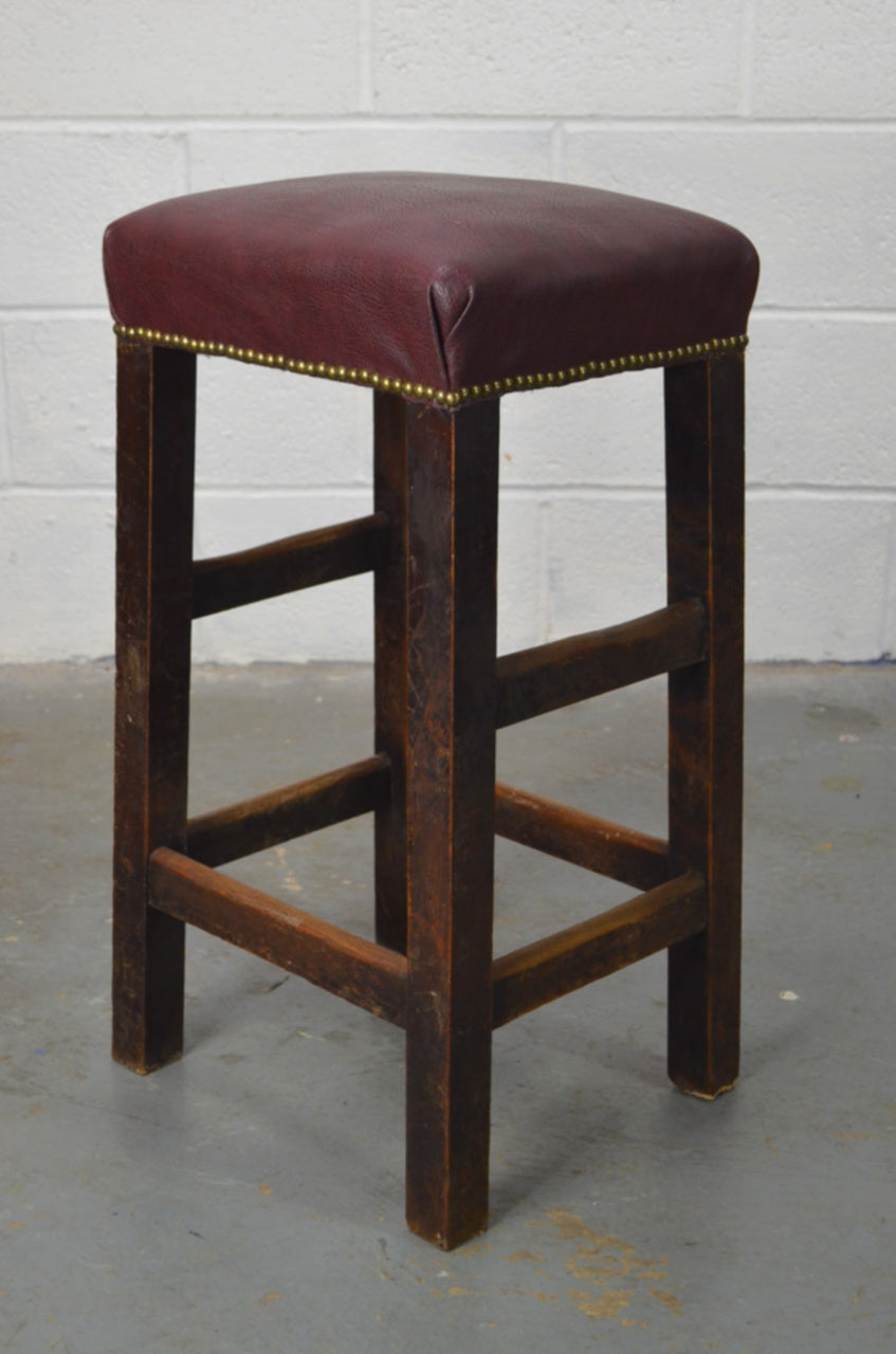 19th Century Oak Stool With Faux Leather Seat