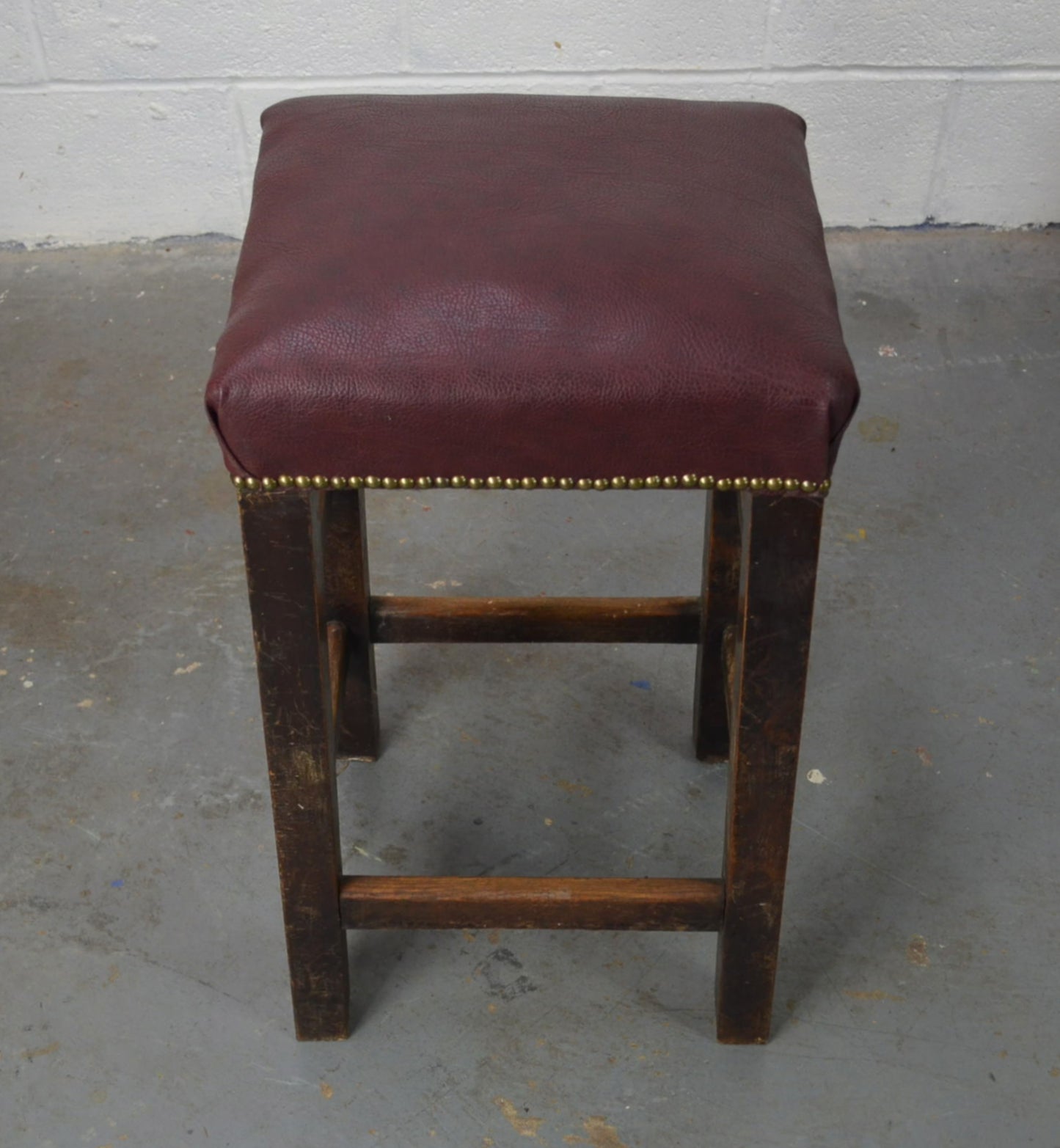 19th Century Oak Stool With Faux Leather Seat