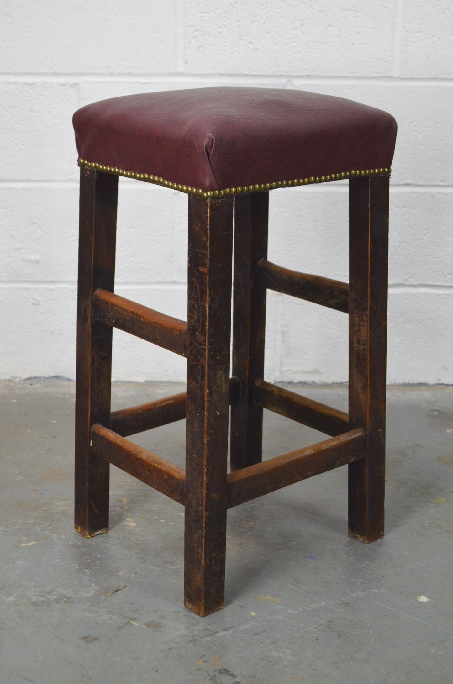 19th Century Oak Stool With Faux Leather Seat
