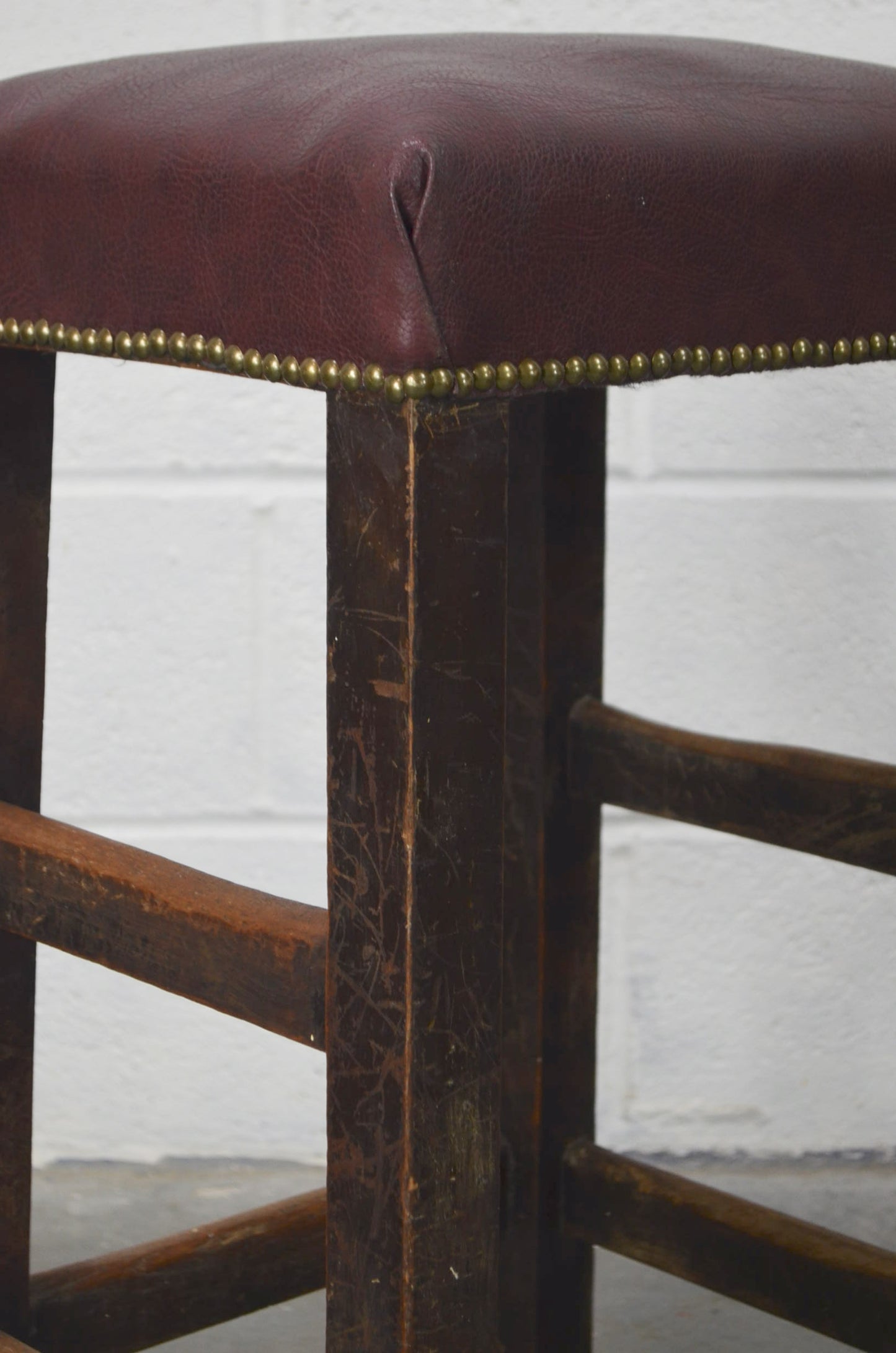 19th Century Oak Stool With Faux Leather Seat