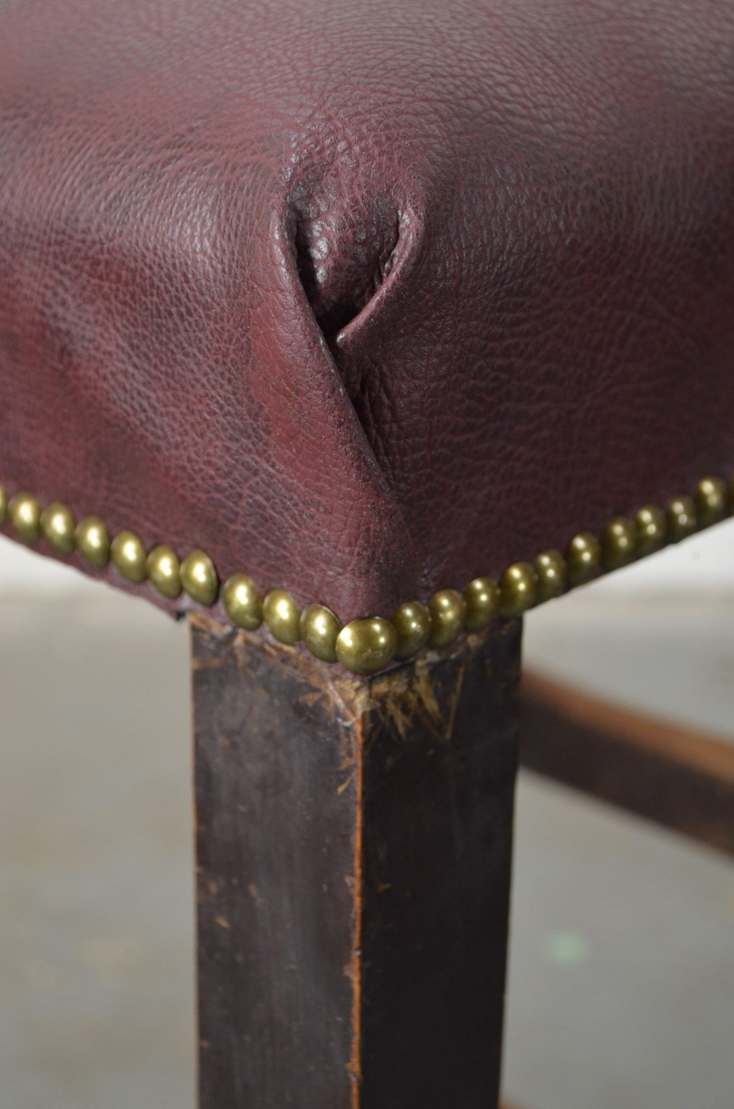 19th Century Oak Stool With Faux Leather Seat
