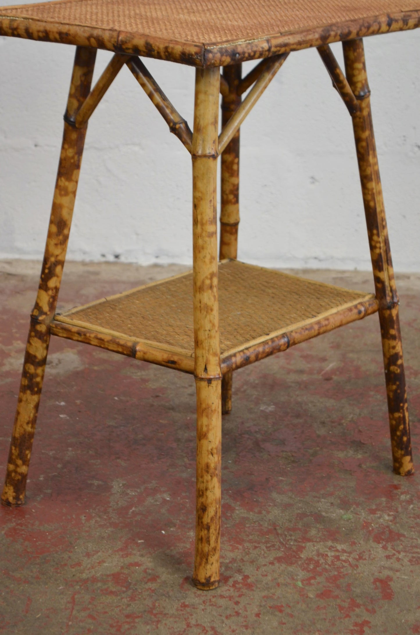 Antique Bamboo Side Table With Rectangular Top