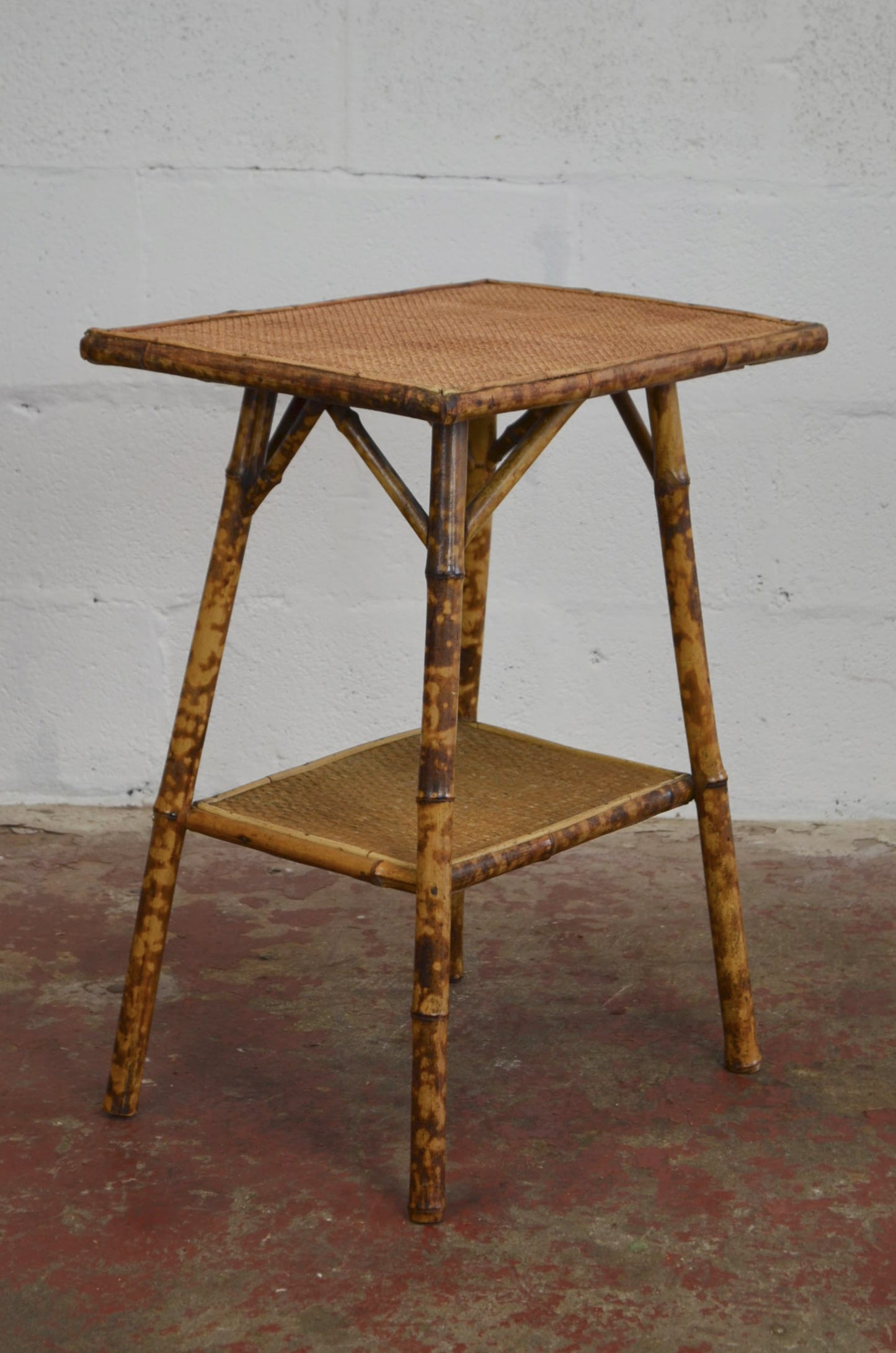 Antique Bamboo Side Table With Rectangular Top