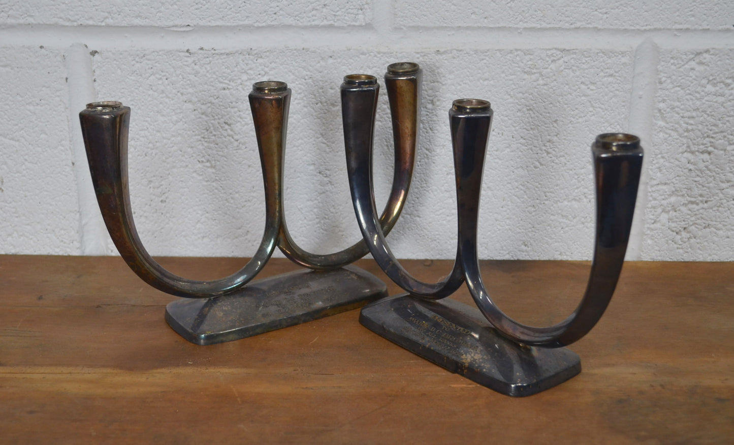 Vintage Pair Of Silver Plate Three Candle Candelabra