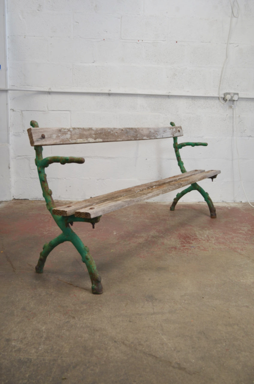 Victorian Rustic Cast Iron & Wood Garden Bench – "Twig" Pattern
