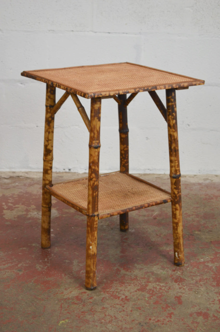 Antique Bamboo Side Table With Square Top