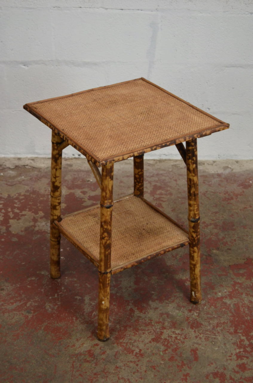 Antique Bamboo Side Table With Square Top