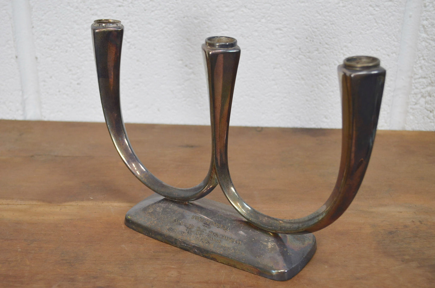 Vintage Pair Of Silver Plate Three Candle Candelabra