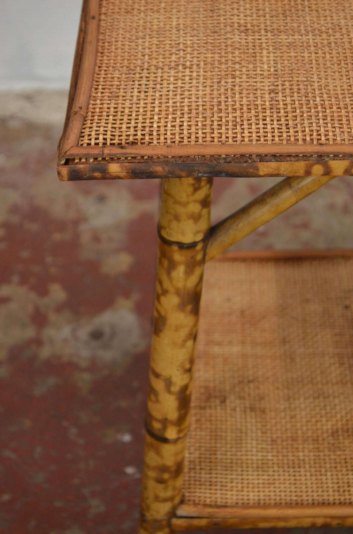 Antique Bamboo Side Table With Square Top