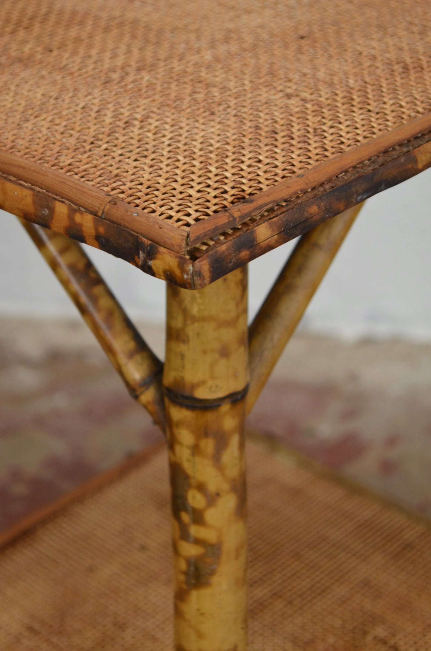 Antique Bamboo Side Table With Square Top