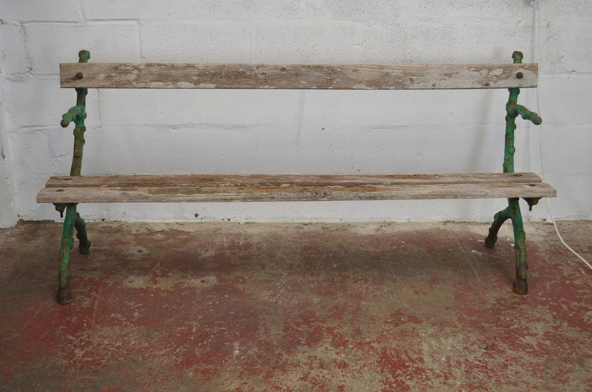 Victorian Rustic Cast Iron & Wood Garden Bench – "Twig" Pattern