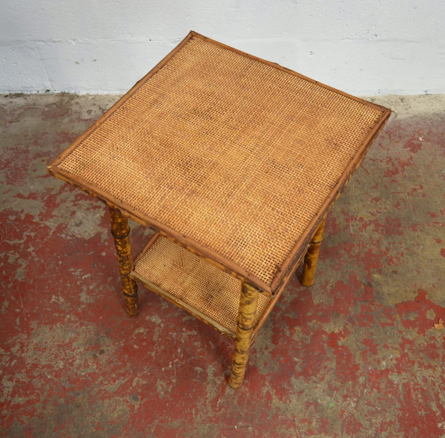 Antique Bamboo Side Table With Square Top
