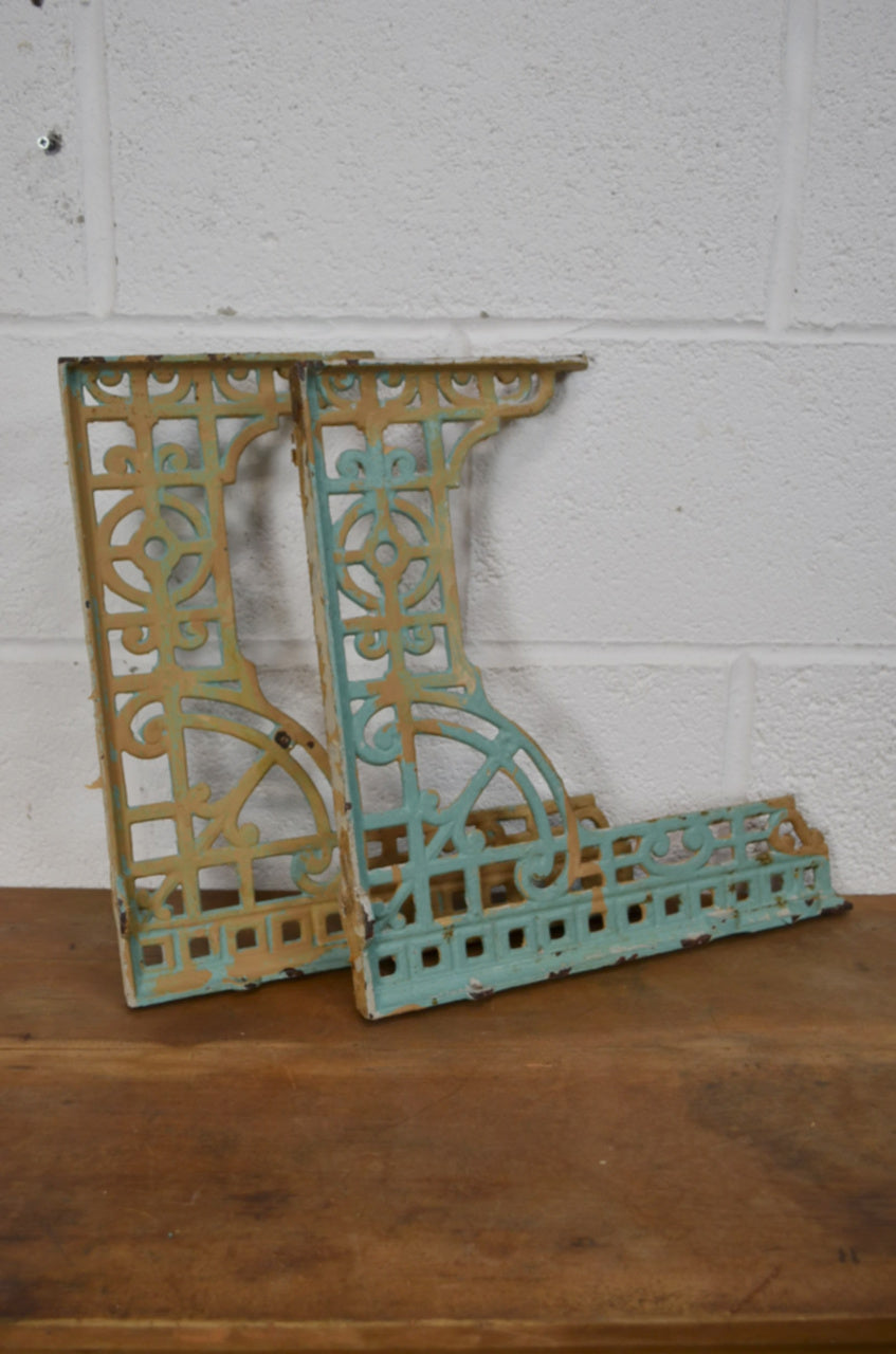 Pair Of Vintage Possibly Victorian Cast Iron Brackets