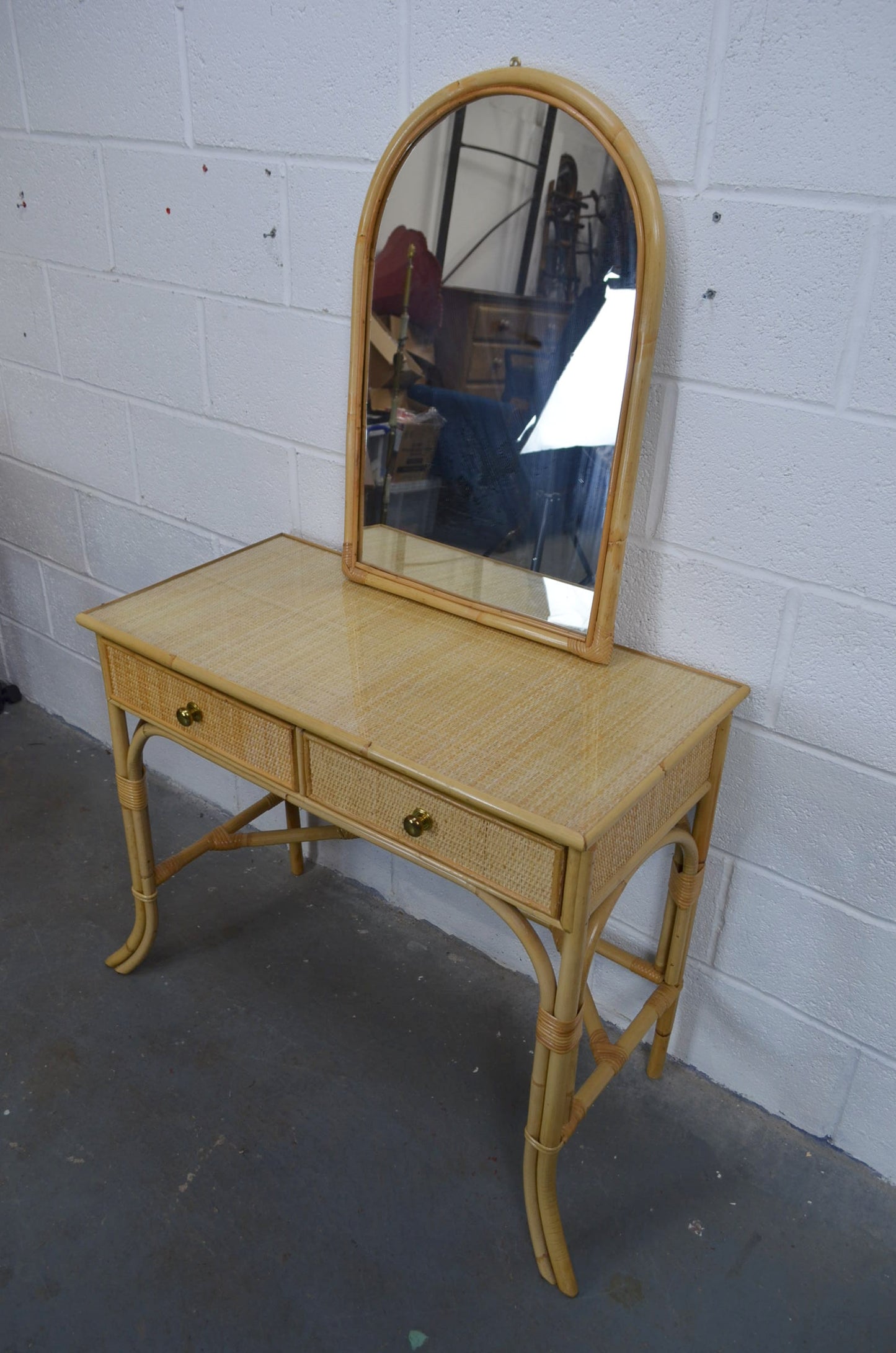 A Mid Century Rattan Bamboo Writing Desk/Dressing Table
