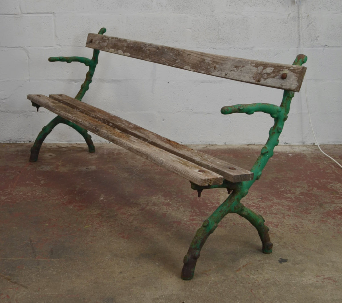 Victorian Rustic Cast Iron & Wood Garden Bench – "Twig" Pattern