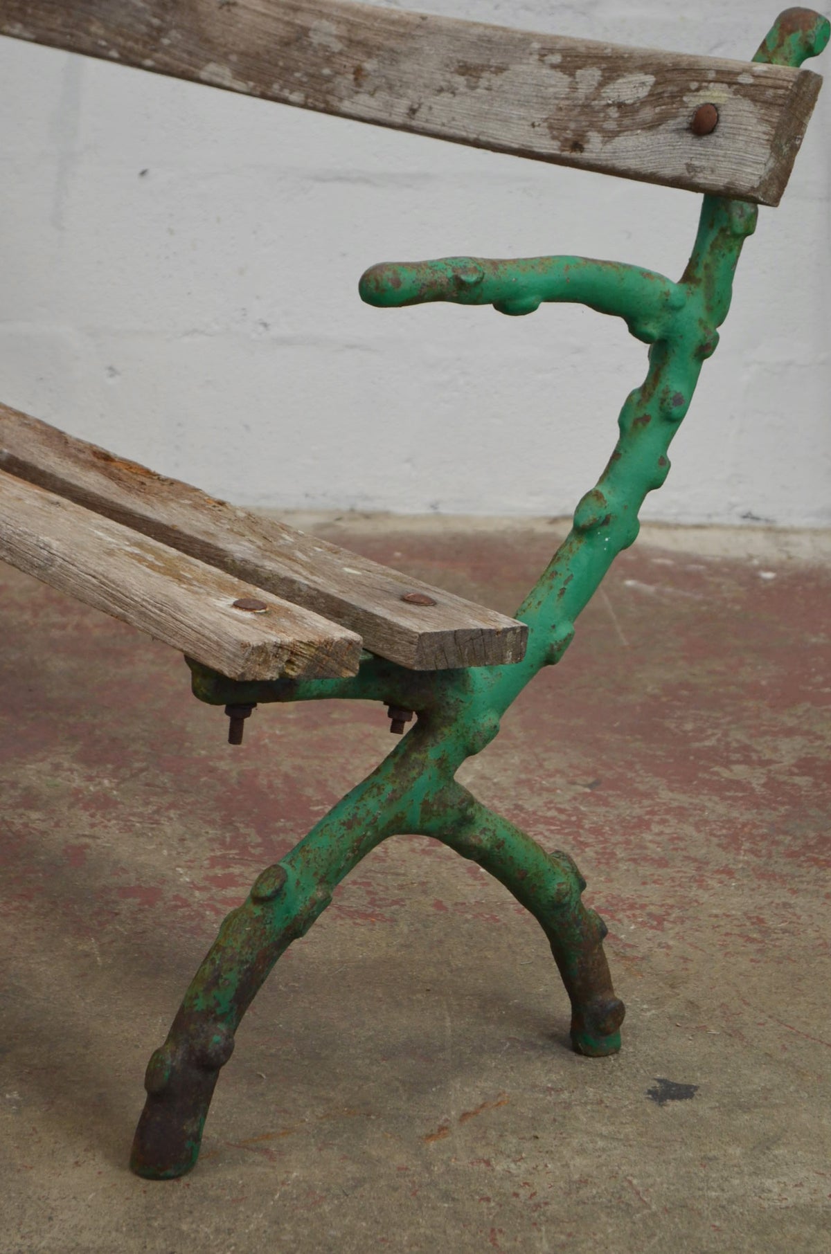 Victorian Rustic Cast Iron & Wood Garden Bench – "Twig" Pattern