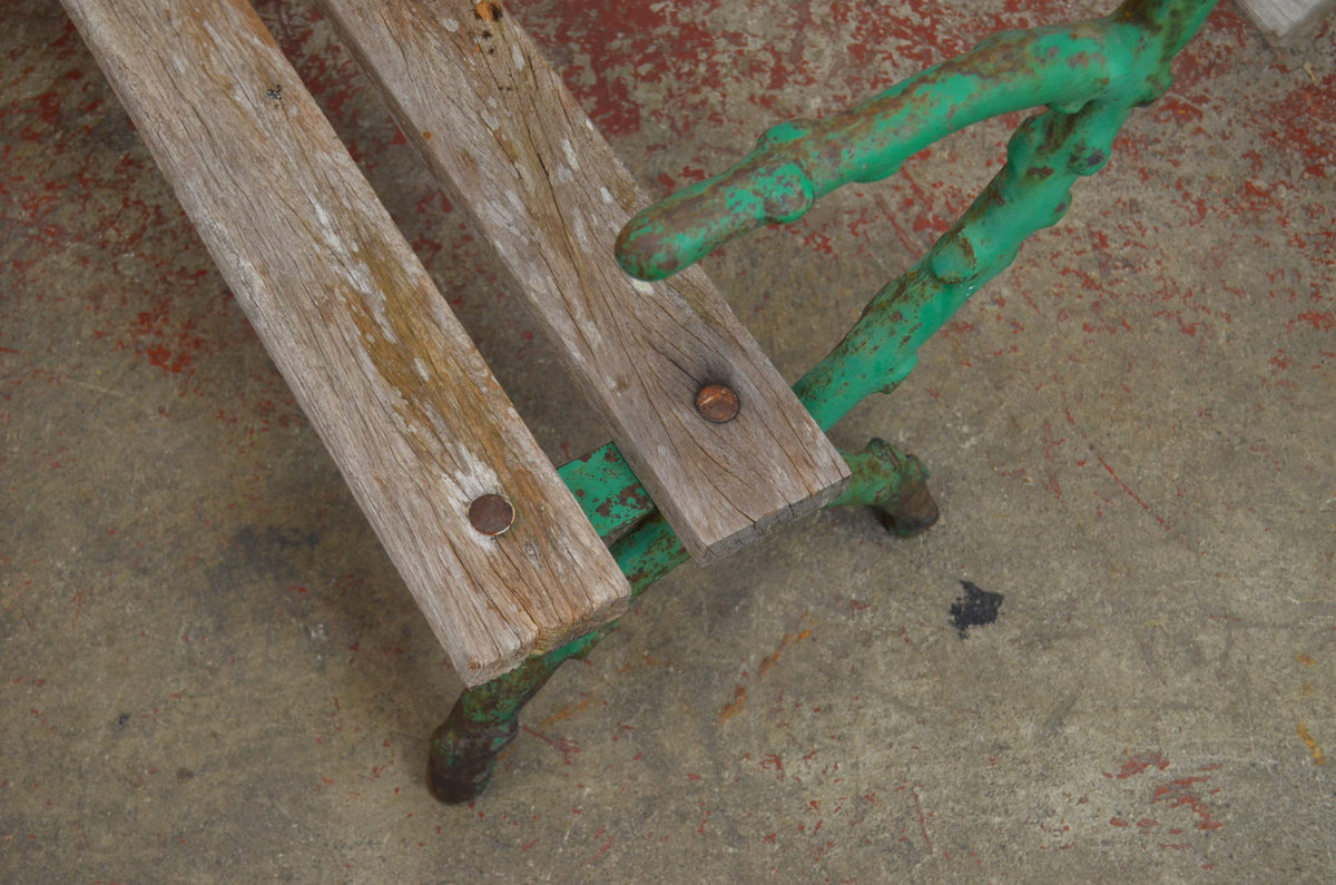 Victorian Rustic Cast Iron & Wood Garden Bench – "Twig" Pattern