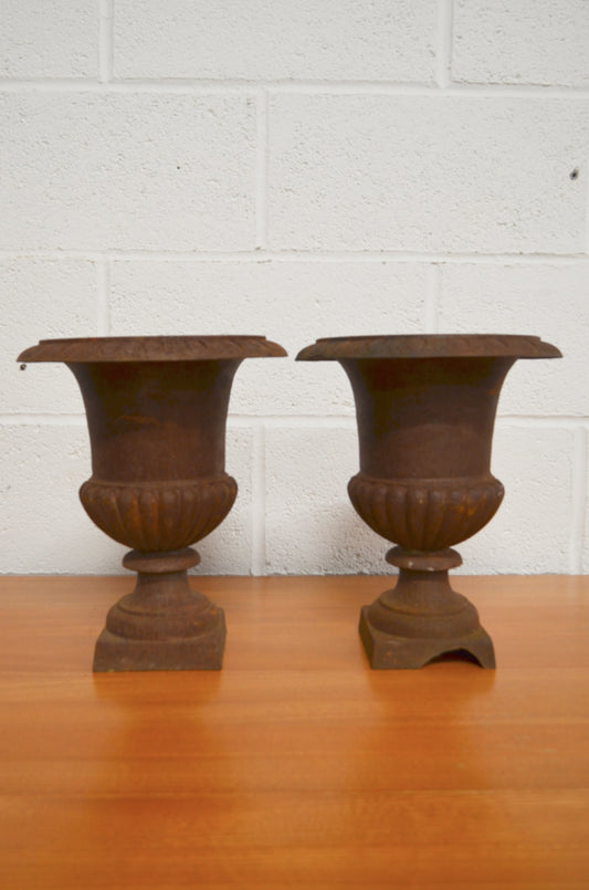 Pair Of Vintage Iron Urns