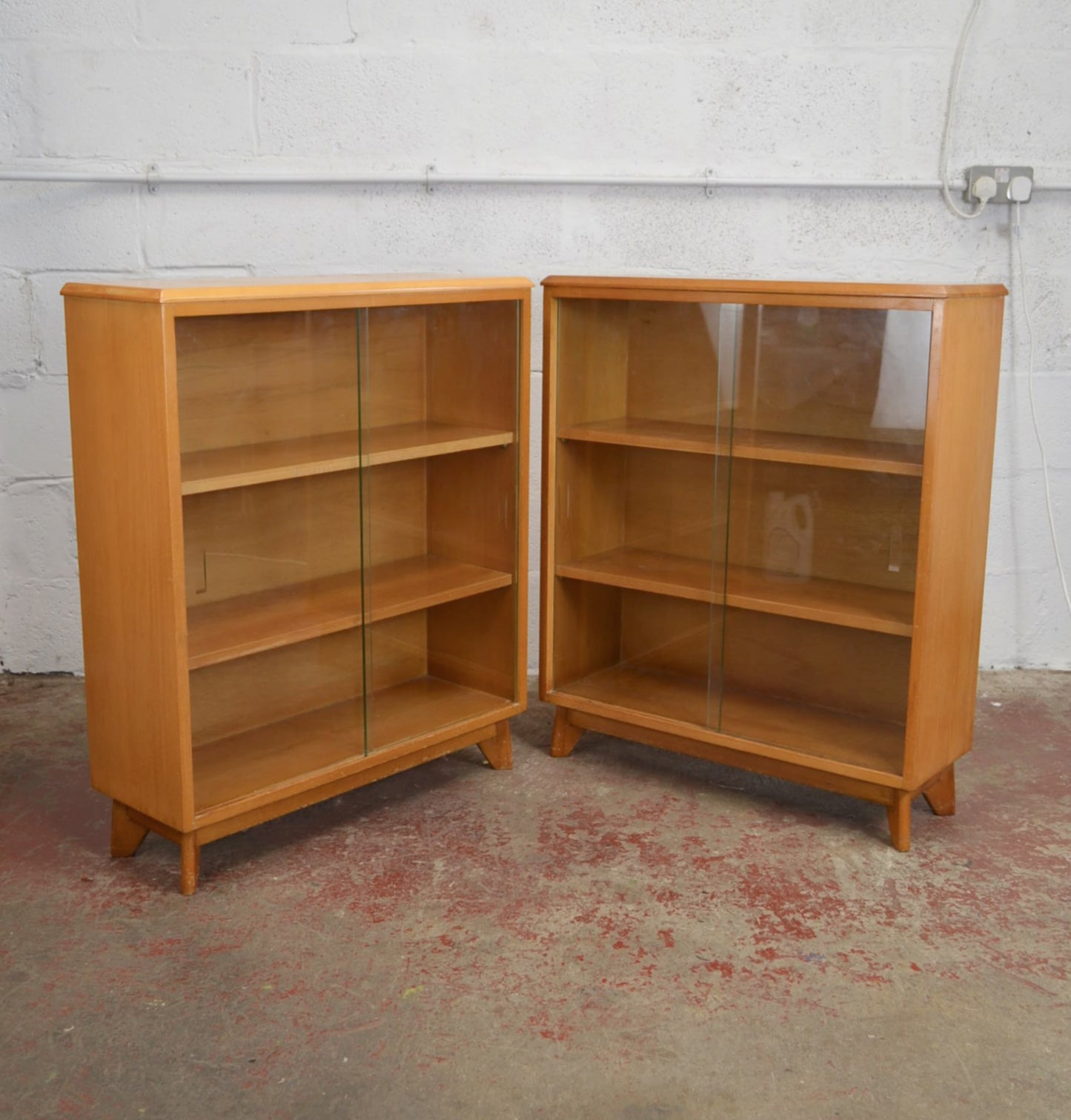 Vintage Pair Of Mid Century Beech Bookcases