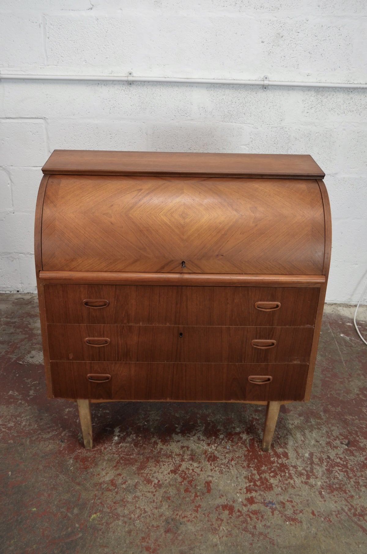 Vintage Mid Century Cylinder Bureau