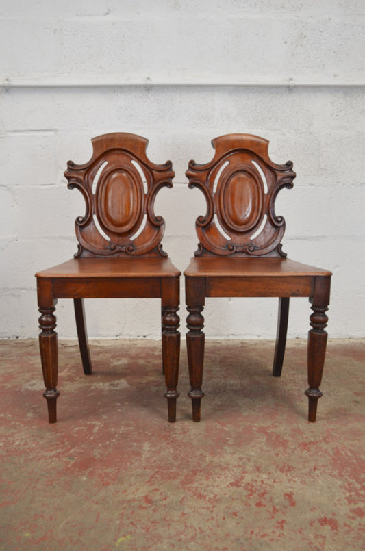 A Pair Of Antique Victorian Mahogany Hall Chairs
