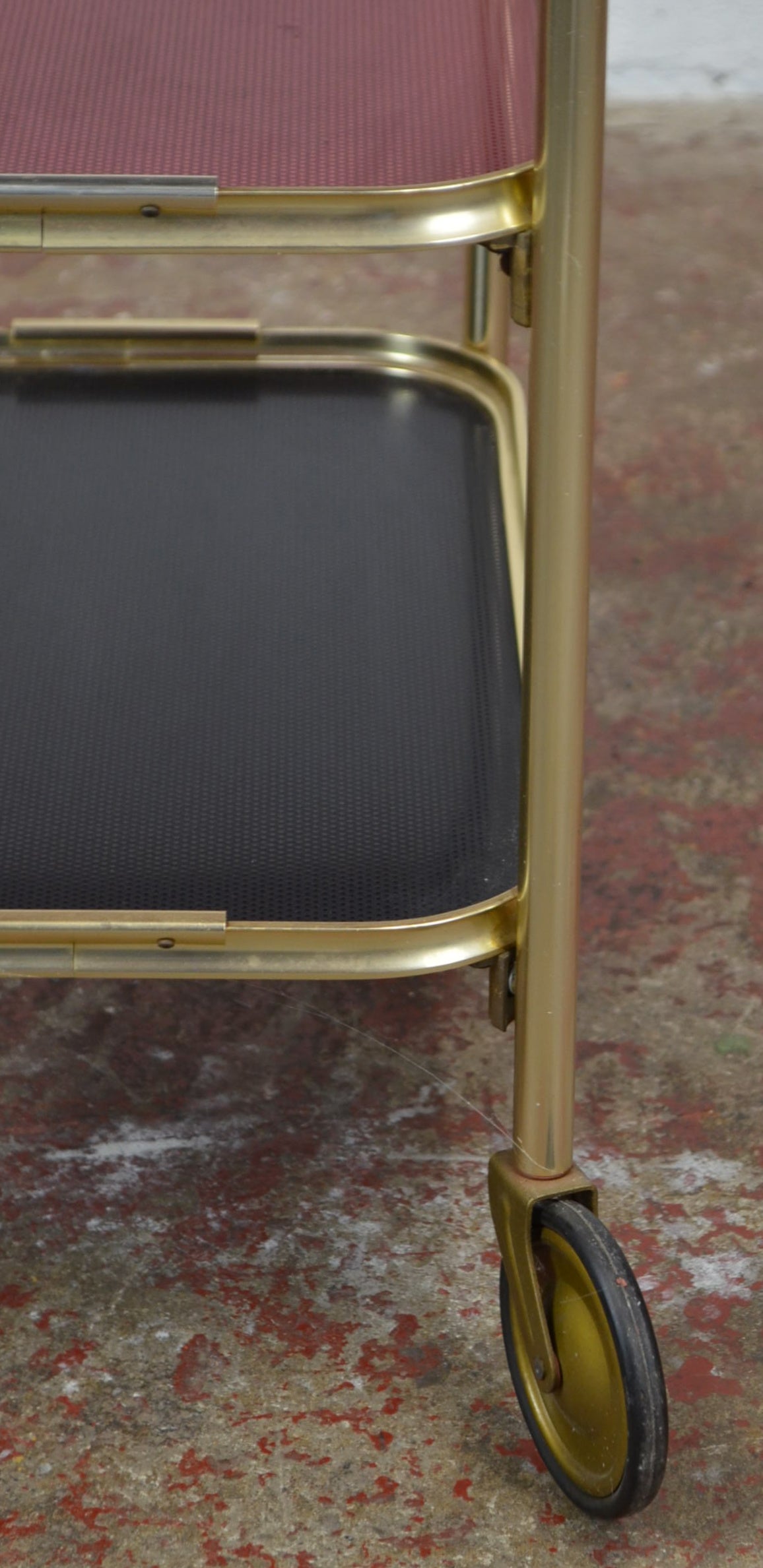 Vintage Gold Trolley/Bar Cart With Black & Red Trays