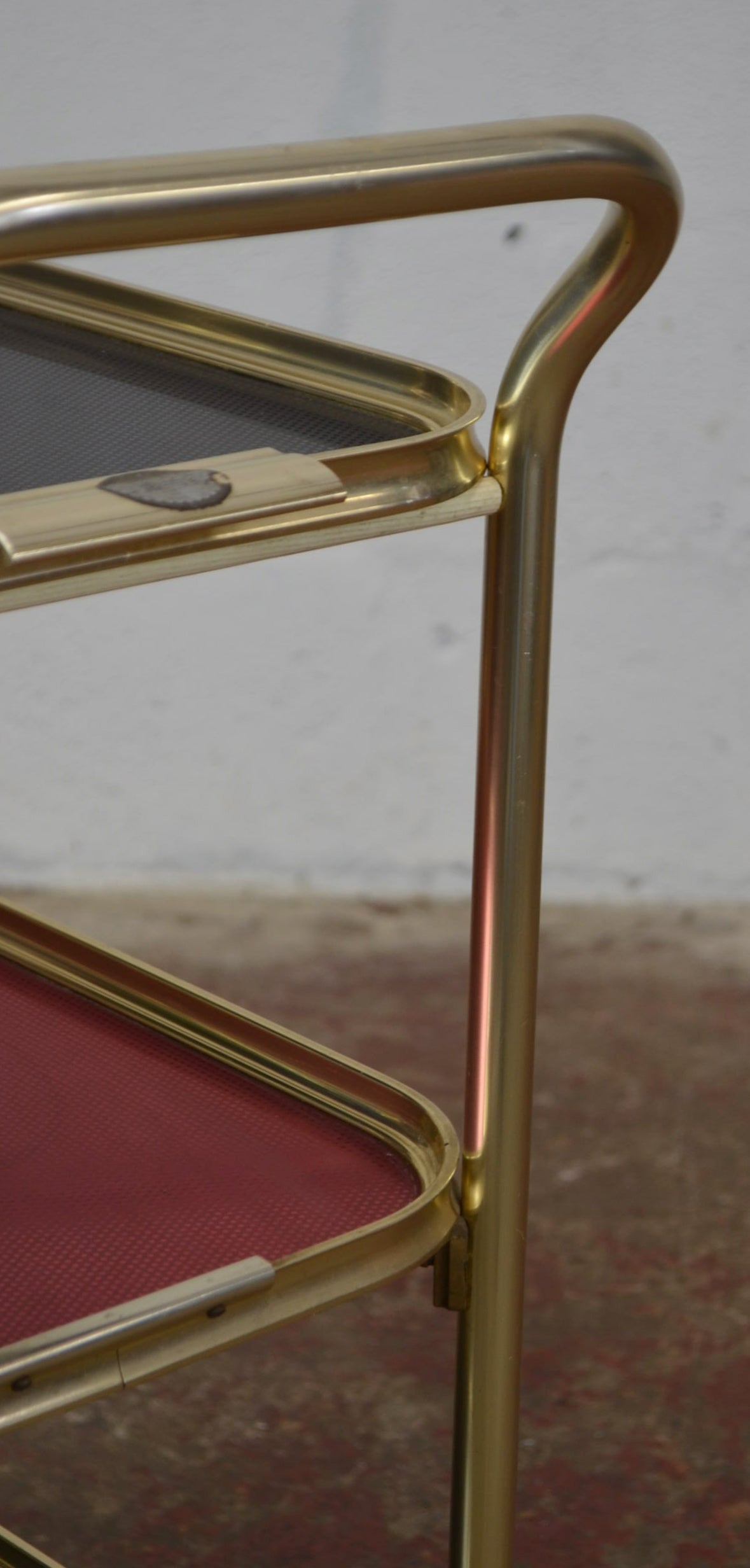 Vintage Gold Trolley/Bar Cart With Black & Red Trays