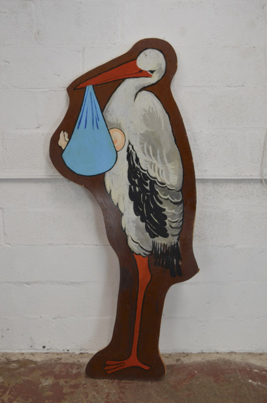 Vintage Wooden Hand Painted Fairground Sign Of A Stalk With Baby
