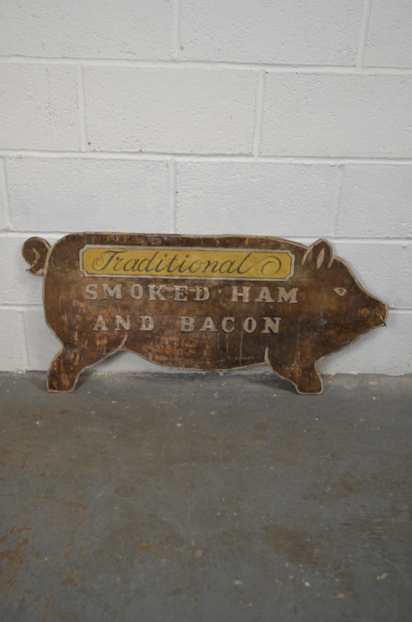 Vintage Wooden Hand Painted Shop Sign Of A Pig