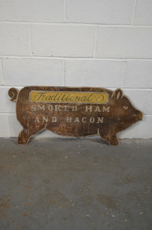 Vintage Wooden Hand Painted Shop Sign Of A Pig