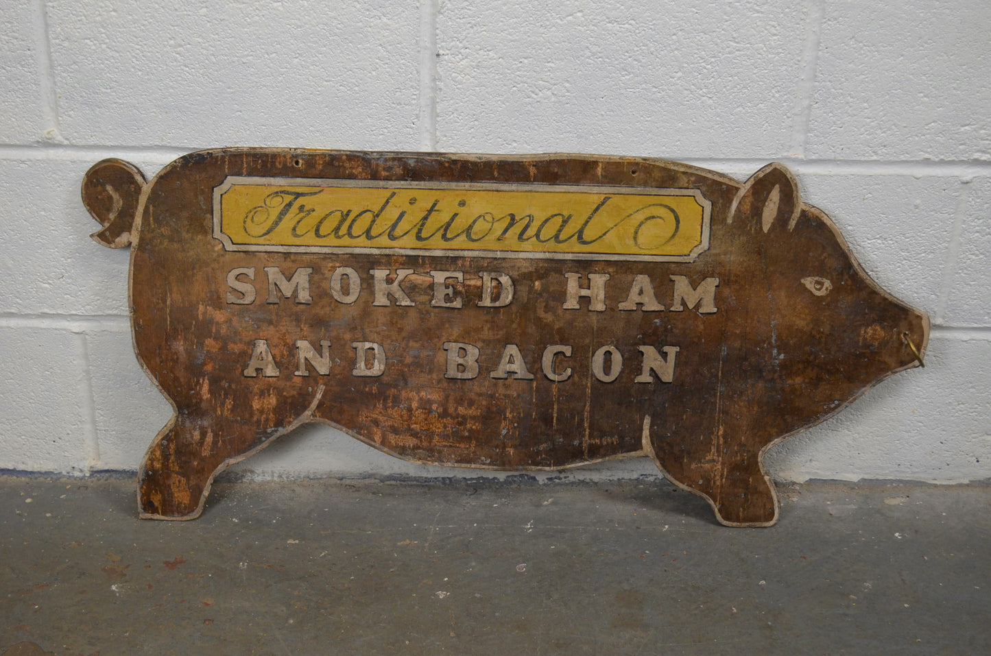 Vintage Wooden Hand Painted Shop Sign Of A Pig