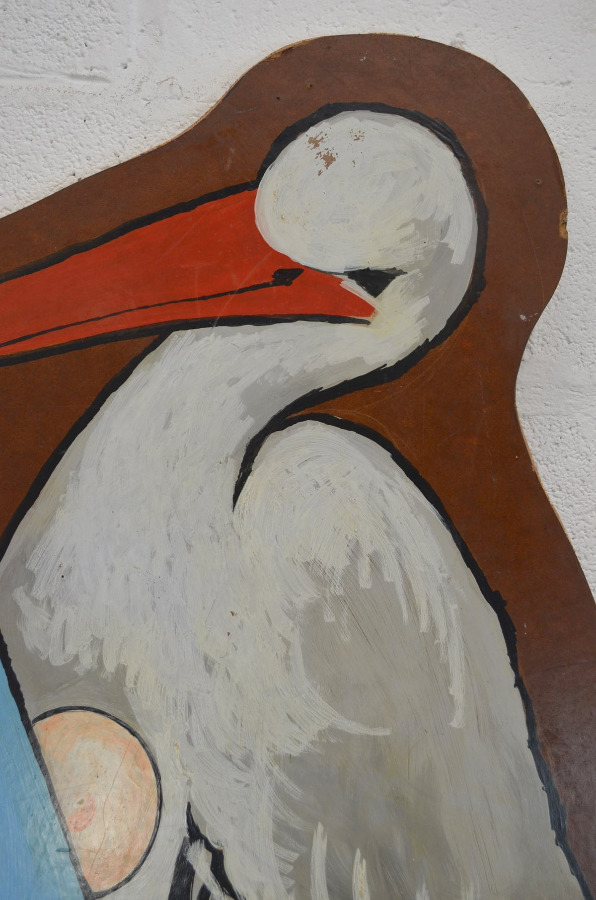 Vintage Wooden Hand Painted Fairground Sign Of A Stalk With Baby