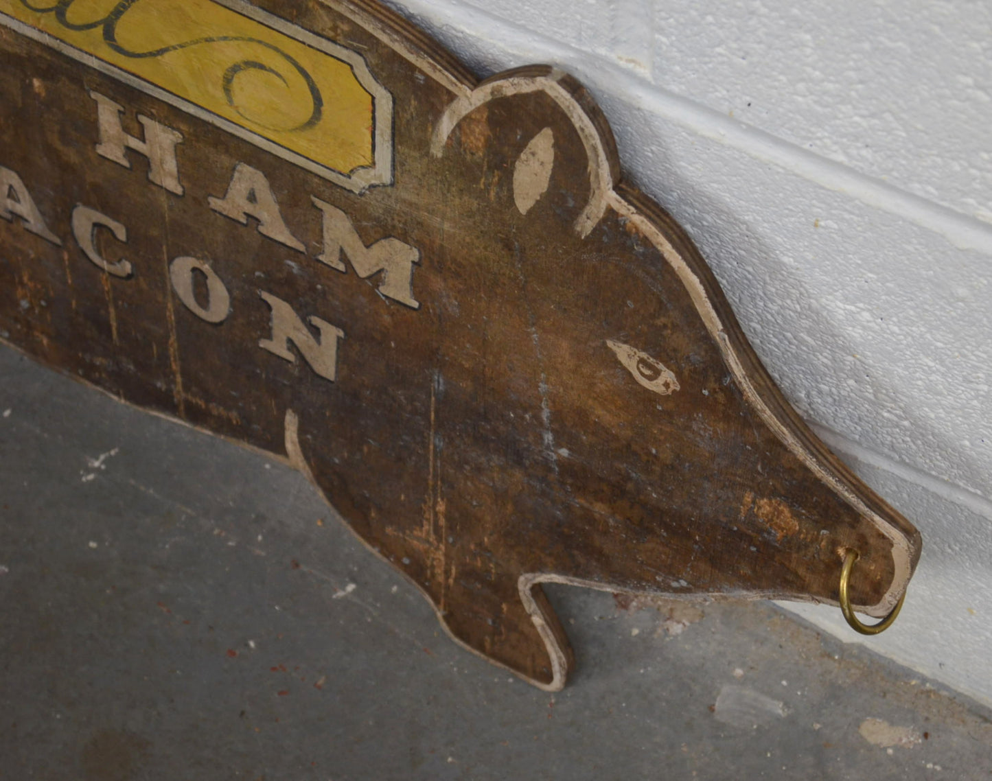 Vintage Wooden Hand Painted Shop Sign Of A Pig