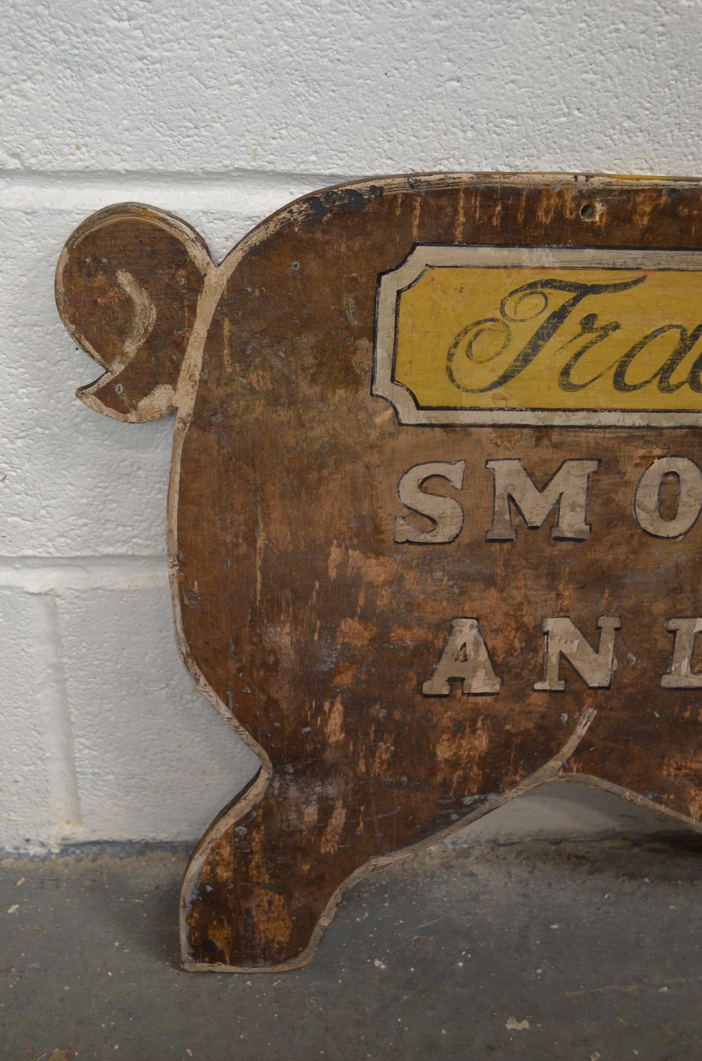 Vintage Wooden Hand Painted Shop Sign Of A Pig