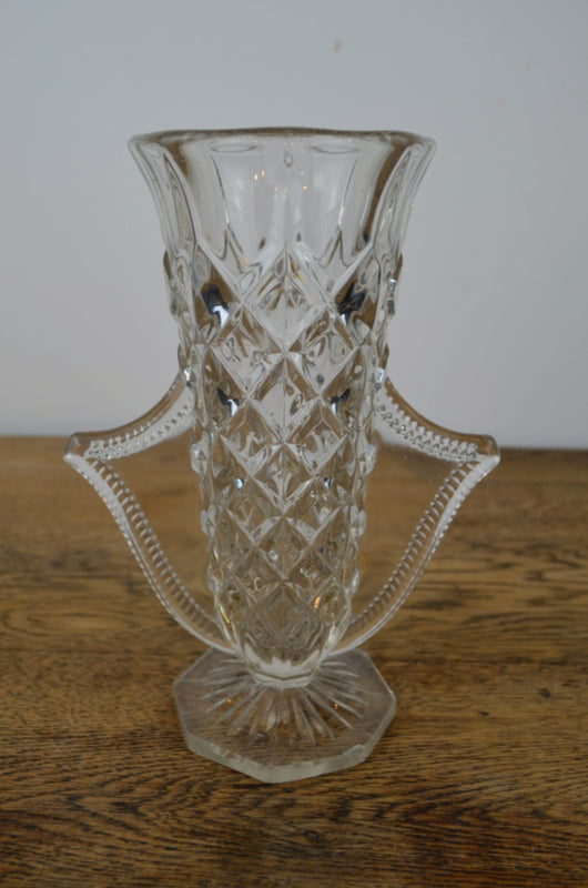 art deco style winged, pressed glass vase