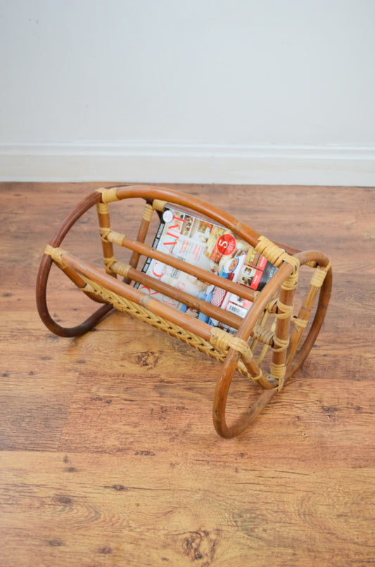 1960s rattan magazine rack