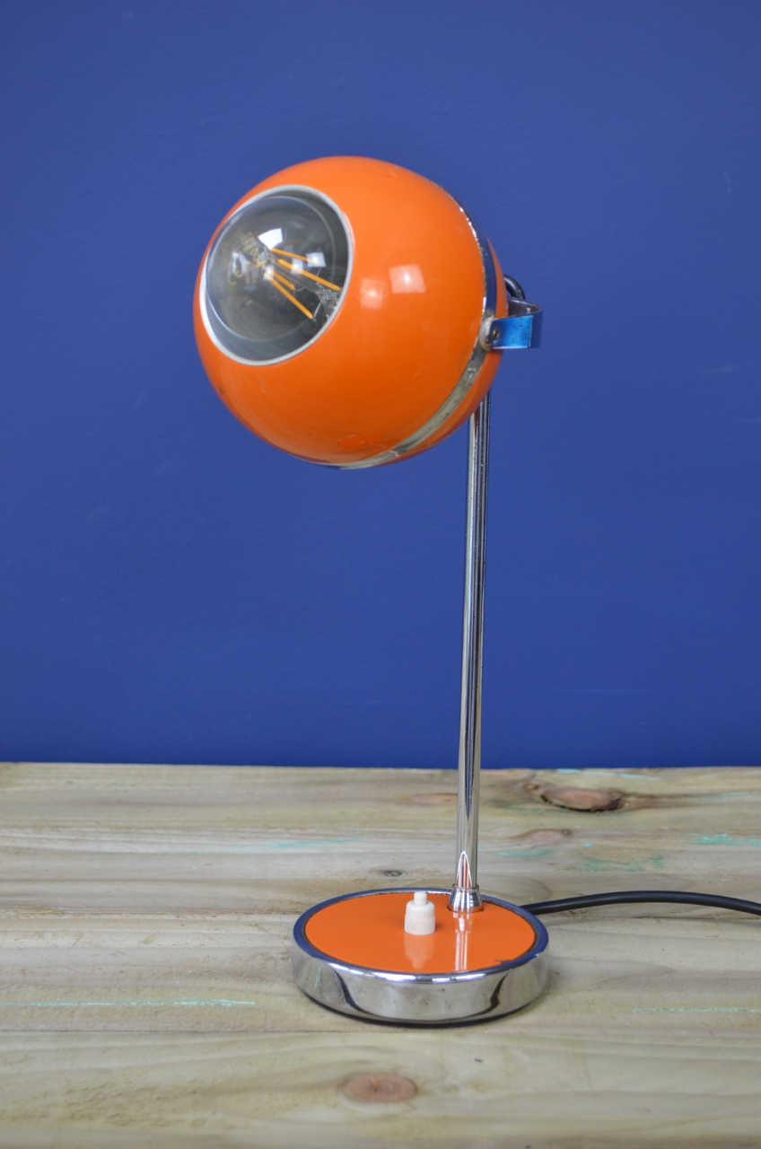 Original Mid Century Eyeball Orange and Chrome Desk Lamp