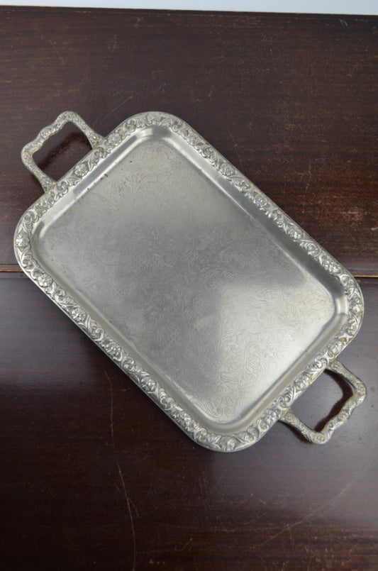 Vintage Engraved Metal Serving Tray